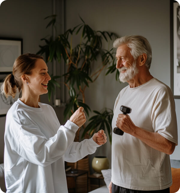 Elderly man exercising with a lightweight dumbel