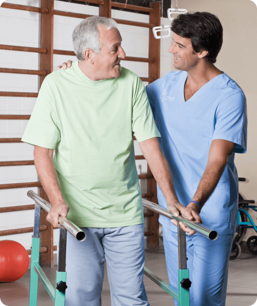 Two man engage in a joint exercise session, promoting health and collaboration.